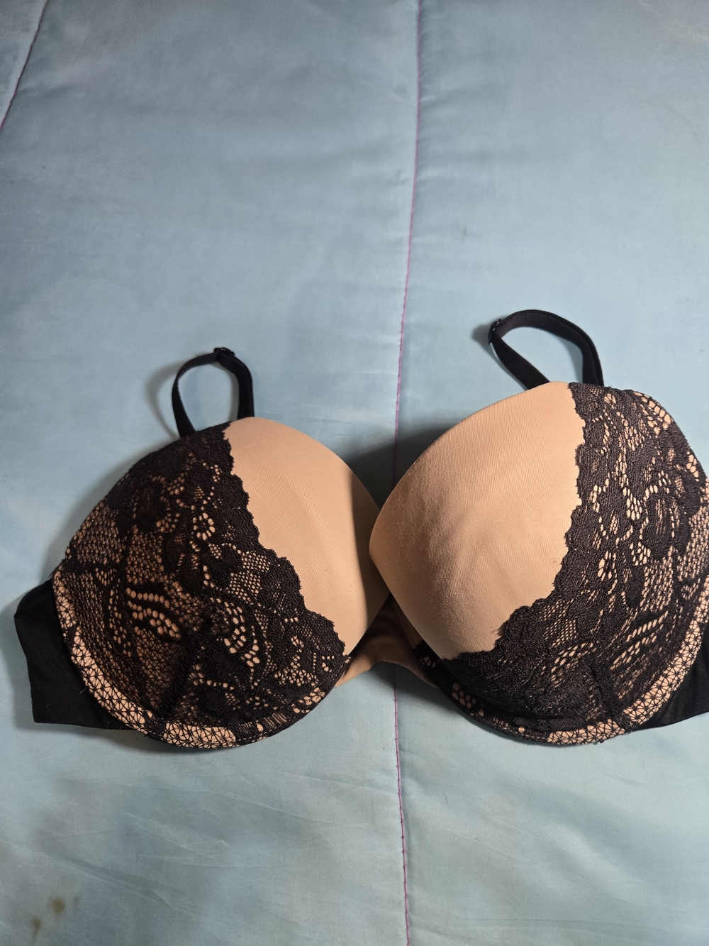 Nude and Black Lace Push-Up Bra with Underwire Support